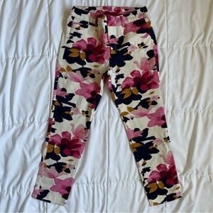 Floral print slim leg dress pants high waisted